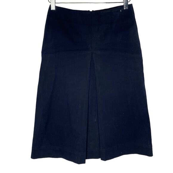 COS 4 Womens Navy A-Line Pleat Front Midi Skirt Heavy Cotton Office - Picture 1 of 8